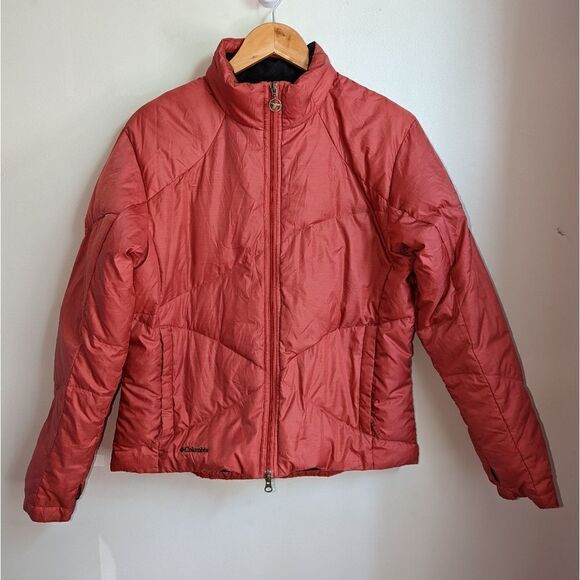 COLUMBIA Red / Orange Down Puffer Short Puffer Coat Size Large - Picture 2 of 14